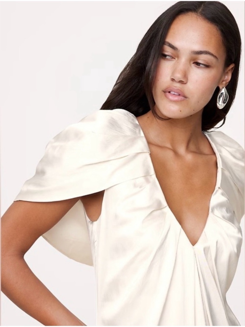 Banana Republic Cream Satin Maxi Dress with V-Neck